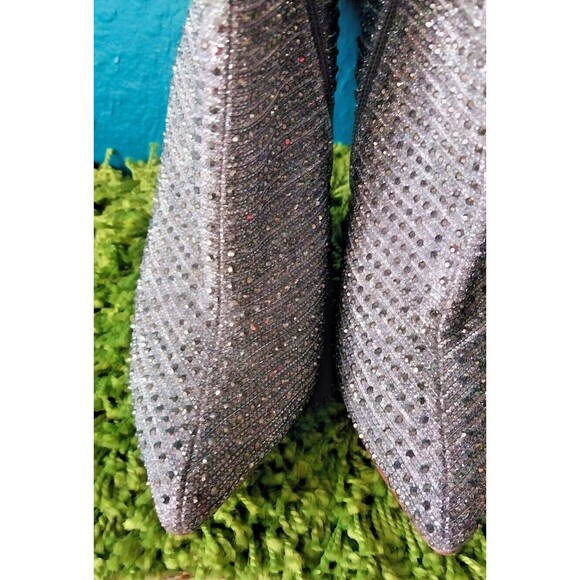 Silver Rhinestone Boots Womens Size 9 Glaze 4" Heel Pointed Toe - Picture 10 of 14